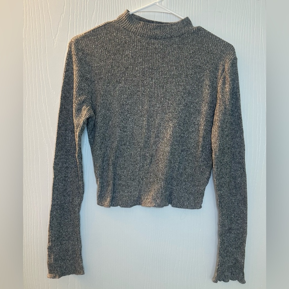 Ambiance long sleeve gray ribbed knit lightweight‎ crop sweater juniors large